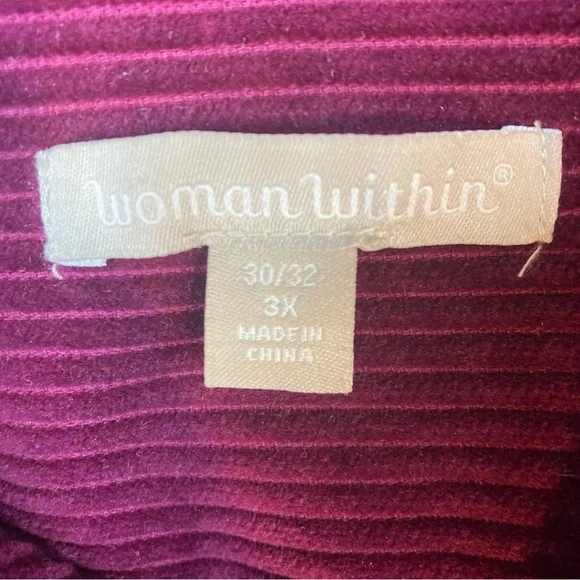 Woman Within Burgundy Corduroy Cotton 3X Swing Coat Jacket Lagenlook pockets - Picture 5 of 8